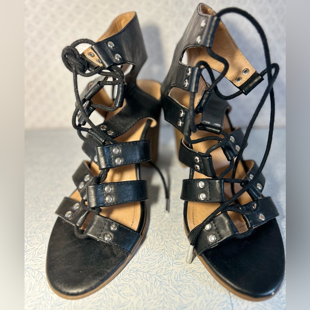 Black Strappy Women's Sandals Leather